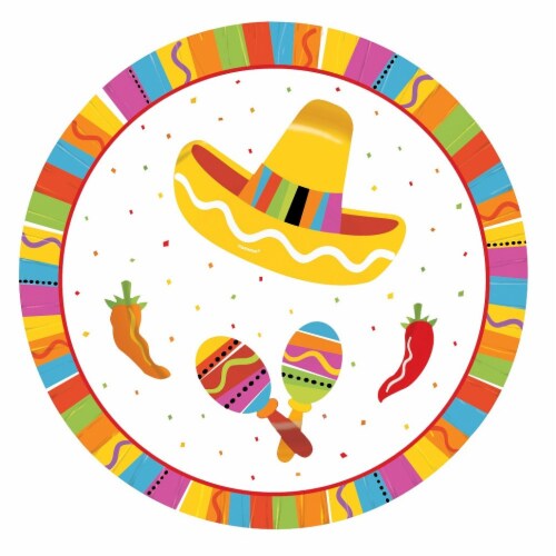 Amscan Fiesta Fun 7-Inch Round Plates Perspective: front