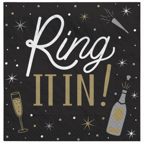 Amscan 2022 Celebration Beverage Napkins - Black/Gold Perspective: front