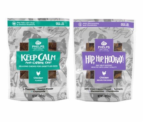 Keep Calm & Canine On and Hip, Hip, Hooray Dog Treats 4.5 oz, Variety Pack Perspective: front
