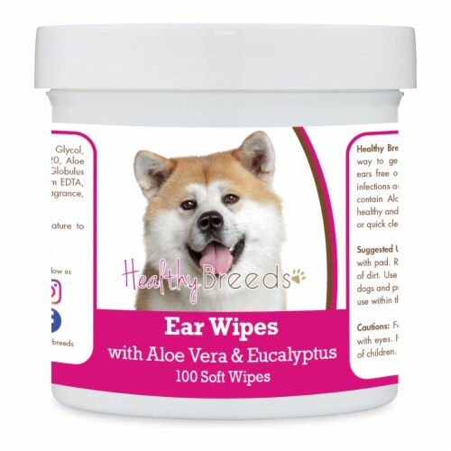 Healthy Breeds 192959822885 Akita Ear Cleaning Wipes with Aloe & Eucalyptus for Dogs - 100 Co Perspective: front