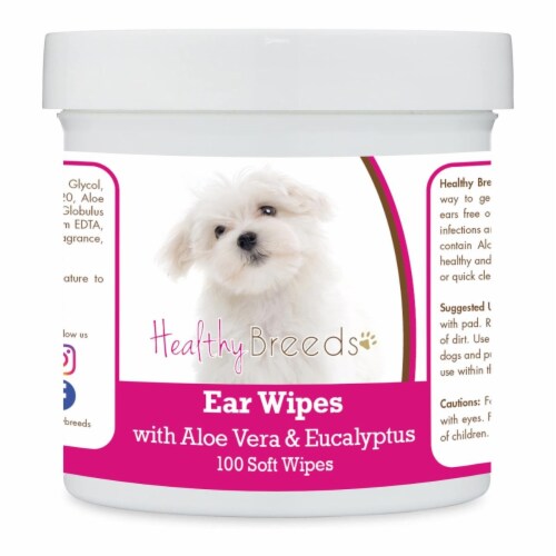 Healthy Breeds 192959824100 Maltese Ear Cleaning Wipes with Aloe & Eucalyptus for Dogs - 100 Perspective: front