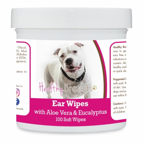 Healthy Breeds 192959824339 Pit Bull Ear Cleaning Wipes with Aloe & Eucalyptus for Dogs - 100 Perspective: front