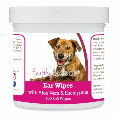 Healthy Breeds 192959824384 Plott Ear Cleaning Wipes with Aloe & Eucalyptus for Dogs - 100 Co Perspective: front