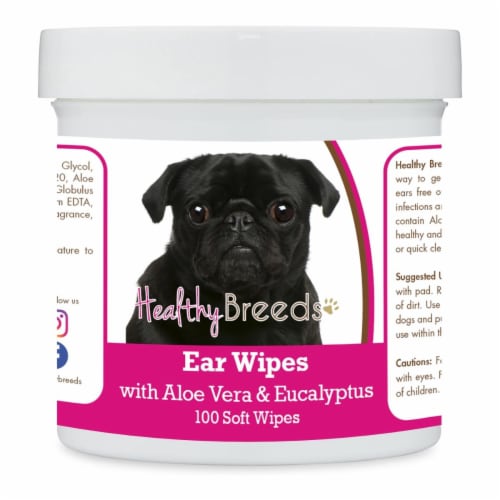 Healthy Breeds 192959824476 Pug Ear Cleaning Wipes with Aloe & Eucalyptus for Dogs - 100 Coun Perspective: front