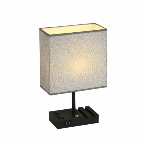 17 in. Grey Table Lamp with USB Port and Charging Dock Perspective: front