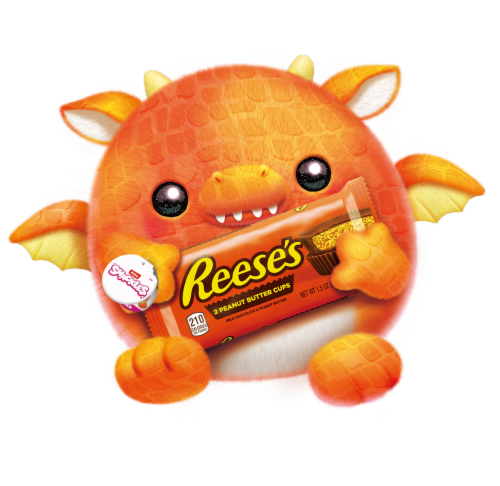 Zuru Snackles Series 1 Plush Dragon Holding Reese's® Perspective: front