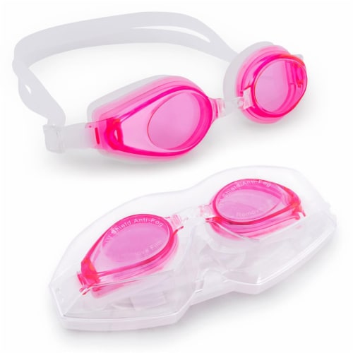 Brybelly SSWI-111 Swimming Goggles with Case, Pink - Adult Perspective: front