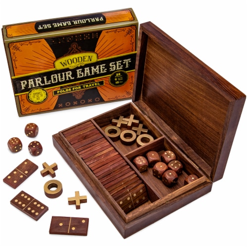 3-in-1 Wooden Parlour Game Set Perspective: front