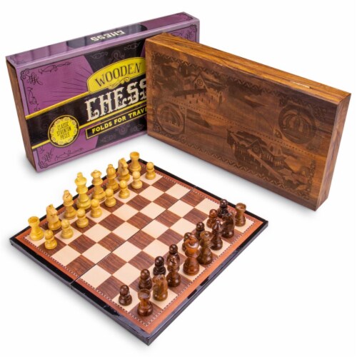 Brybelly GGAM-102 Vintage Wooden Chess Box Set Perspective: front