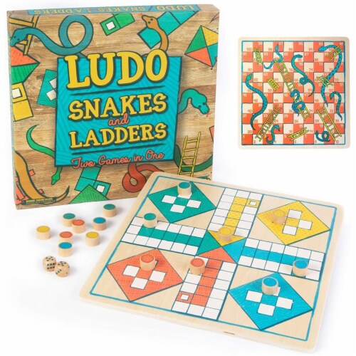 Brybelly GGAM-1901 Ludo & Snakes & Ladders 2-in-1 Wooden Board Game Perspective: front