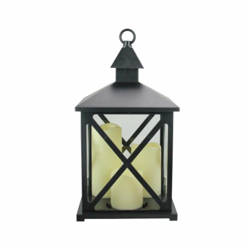 Northlight  12.5 in. Black Candle Lantern with 3 Flameless LED Candle Perspective: front