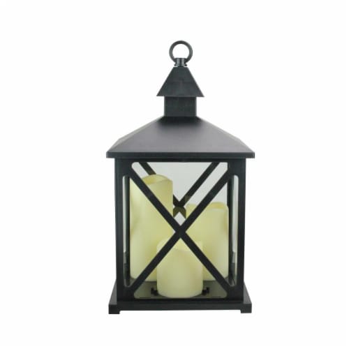 Northlight  12.5 in. Black Candle Lantern with 3 Flameless LED Candle Perspective: front