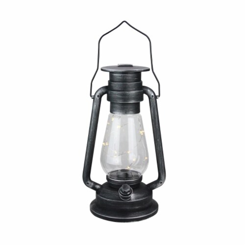 Northlight 32756635 12 in. Silver Brushed & Black Traditional Lantern with Micro Lights Perspective: front