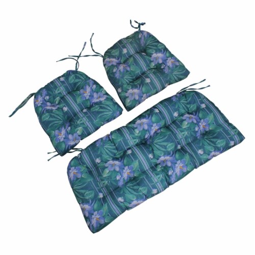 Northlight 33537505 41 in. Floral Tufted Wicker Furniture Outdoor Patio Cushions, Blue & Gree Perspective: front