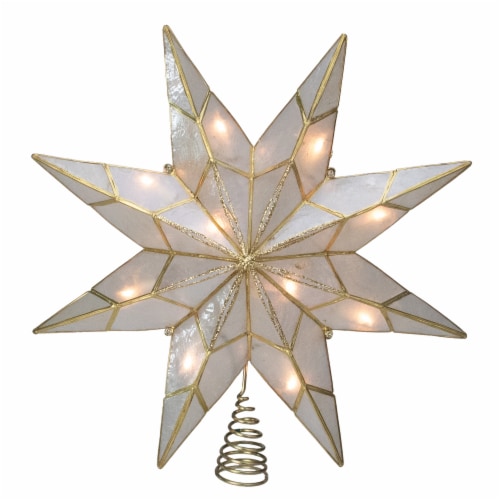 Kurt Adler 7.6 White and Gold Lighted Star Christmas Tree Topper - Clear Lights, 1 - Baker’s