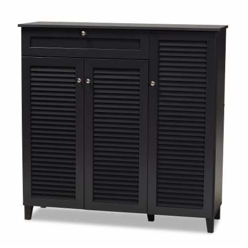 Baxton Studio Coolidge Wood 11-Shelf and Drawer Shoe Cabinet in Dark Gray Perspective: front