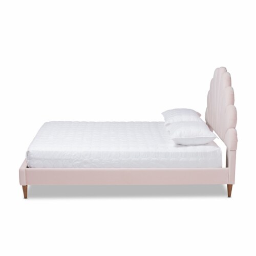 Baxton Studio Odille Queen Size Light Pink Velvet Seashell Shaped