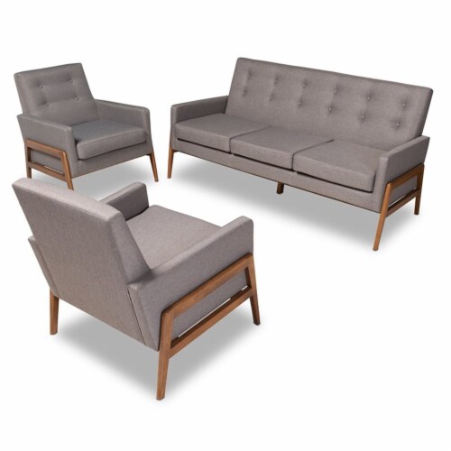 Baxton Studio Perris Mid-Century Modern Light Grey Fabric Upholstered Walnut Finished Wood Sofa Baxton Studio Perris Mid-Century Modern Light Grey Fabric Upholstered Walnut Finished Wood Sofa