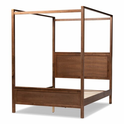 Baxton Studio Veronica Queen Size Walnut Finished Wood Platform Canopy Bed Perspective: front