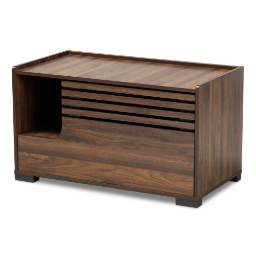 Baxton Studio Claire Walnut Brown Finished Cat Litter Box Cover House Perspective: front