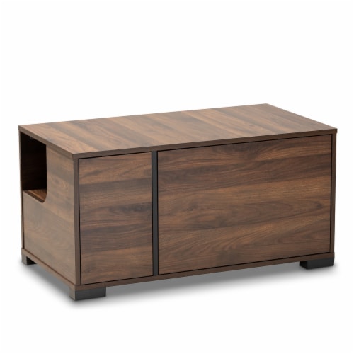 Baxton Studio Connor Walnut Brown Finished 2-Door Cat Litter Box Cover House Perspective: front