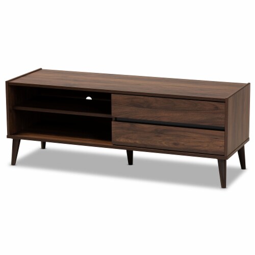 Baxton Studio Suli Wood 32  TV Stand in Walnut Perspective: front