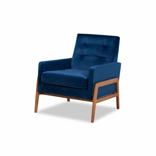 Perris MidCentury Modern Navy Blue Velvet Fabric Upholstered and Wood