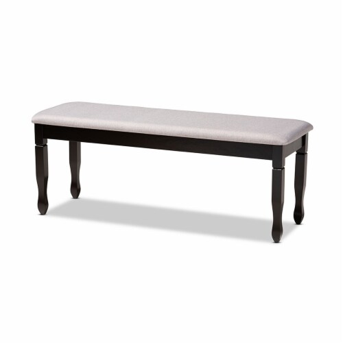 Corey Modern and Contemporary Grey Fabric Upholstered and Dark Brown Finished Wood Bench Perspective: front