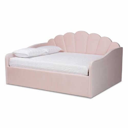 Timila Light Pink Velvet Fabric Upholstered Queen Size Daybed 1