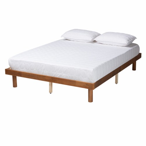 Winston Mid-Century Modern Walnut Brown Finished Wood Full Size Platform Bed frame Perspective: front