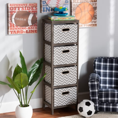 Baxton Studio Jorah Modern and Contemporary Grey and White Fabric Greywashed 4-Basket Perspective: front