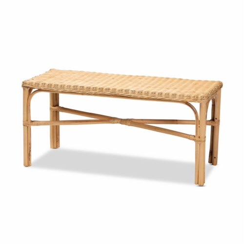 Baxton Studio Cacaban Modern Bohemian Natural Brown Rattan Accent Bench Perspective: front
