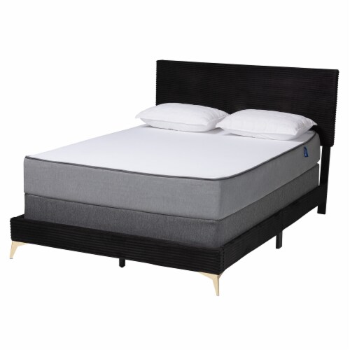 Baxton Studio Abberton Modern Black Velvet Gold Metal Queen Size 