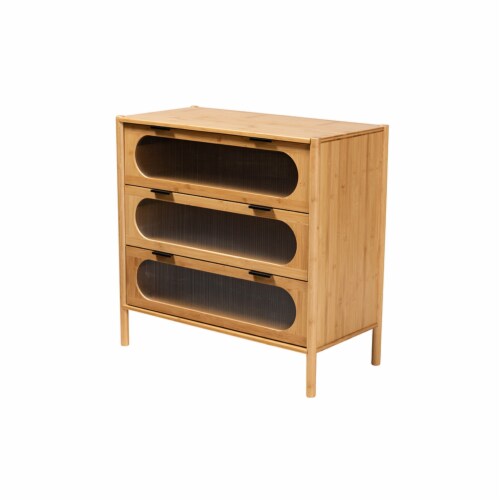 Naresh Mid-Century Modern Transitional Natural Brown Bamboo Wood 3-Drawer Storage Cabinet Perspective: front