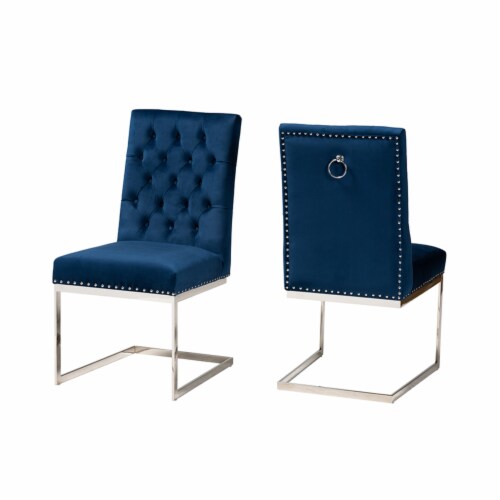 Sherine Glam and Luxe Navy Blue Velvet Fabric and Silver Metal 2