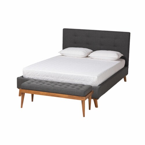Baxton Studio Valencia Mid-Century Modern Dark Grey Fabric Upholstered Queen Size 2-Piece Bedroom Set
