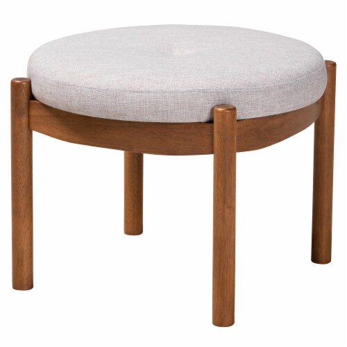 Baxton Studio Iliana Greyish Beige Fabric and Walnut Brown Finished Wood Ottoman Footstool One Size Gerbes Super Markets