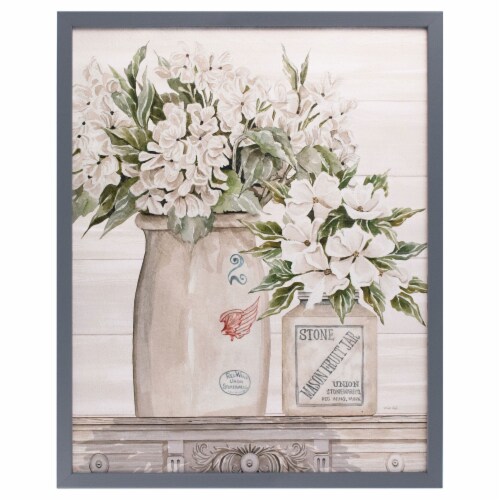 Floral Country Crocks by Cindy Jacobs, Framed Wall Art, 17W x 21H Perspective: front