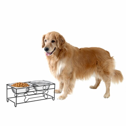 Stainless Steel Raised Food and Water Bowls Bone Decor 6.5 Inch Tall Stand  for Dogs and, 1 unit - Food 4 Less