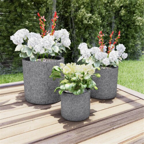 Pure Garden 50-LG1187 Fiber Clay Modern Decor Marbled Planters, Gray - Set of 3 Perspective: front