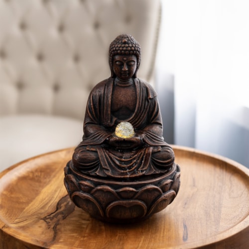Tabletop Water Fountain Buddha Figure LED Glass Ball Soothing Sound Indoor Perspective: front