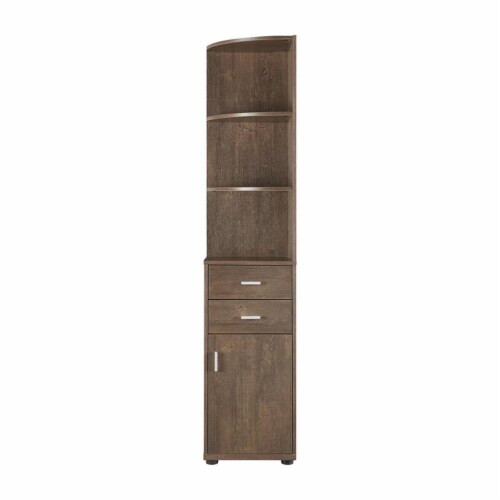 Furniture of America Ingol Contemporary Wood Corner Bookcase in Walnut Oak Perspective: front