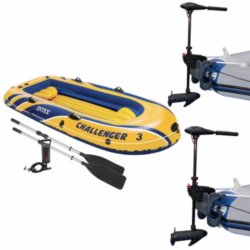 Intex Challenger 3 Inflatable Raft Boat Set & 2 Eight Speed Trolling  Motors, 3 Piece - Pay Less Super Markets