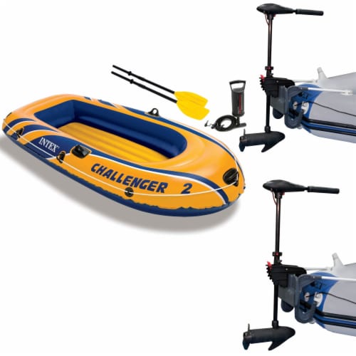 Intex Challenger 2 Inflatable Raft Set & 2 Transom Mount 8 Speed