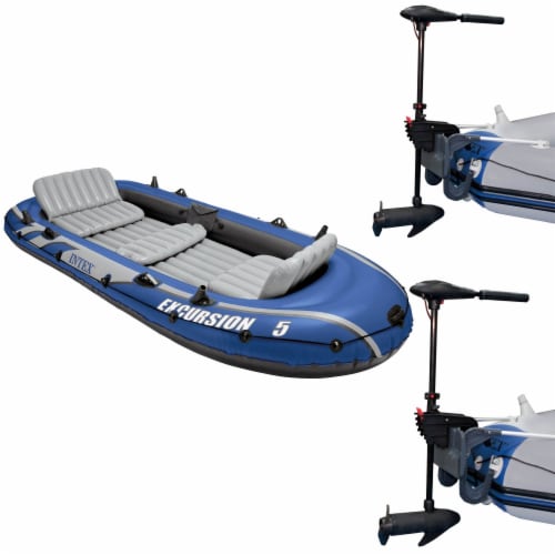 Intex Excursion 5 Inflatable Boat Set & 2 Transom Mount 8 Speed