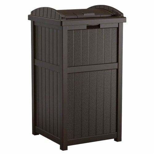Suncast Trash Hideaway Outdoor 33 Gallon Garbage Waste Can Bin, Java (2 Pack) Perspective: front