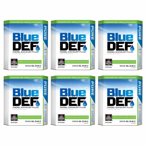 BlueDEF Diesel Exhaust Fluid Synthetic & Deionized Water 2.5 Gallon Jug (6 Pack) Perspective: front
