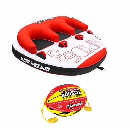 Airhead Triple Rider Inflatable Backrest Tube with 4K Booster Ball Towing System Perspective: front