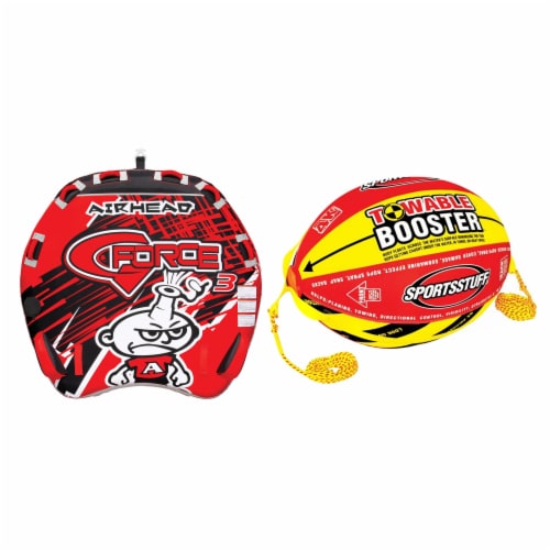 AIRHEAD 3 Triple Rider Lake Tube and Boat Tubing Booster Ball Towing System Perspective: front