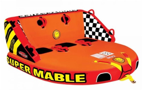 Airhead Super Mable Triple Rider Lake Towable Tube Lake Raft w/ 11 Booster Balls Perspective: front